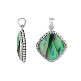 Sterling silver cushion shape pendant with abalone shell and detailed rope beaded edge handcrafted in Bali